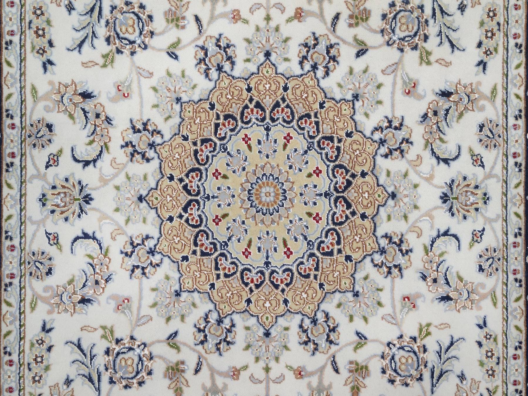 Nain Fine Oriental hand-knotted wool/silk rug in Ivory & Midnight Blue, 5'2" x 8'3" — SKU O092001 (view 5)