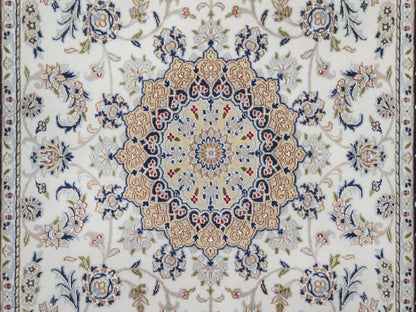 Nain Fine Oriental hand-knotted wool/silk rug in Ivory & Midnight Blue, 5'2" x 8'3" — SKU O092001 (view 5)