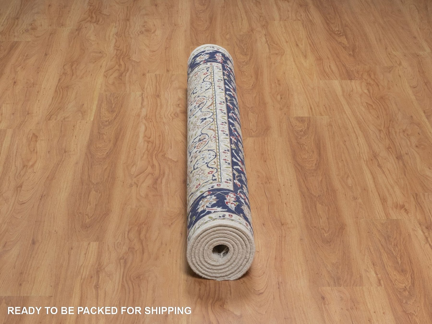 Nain Fine Oriental hand-knotted wool/silk rug in Ivory & Midnight Blue, 5'2" x 8'3" — SKU O092001 (view 6)