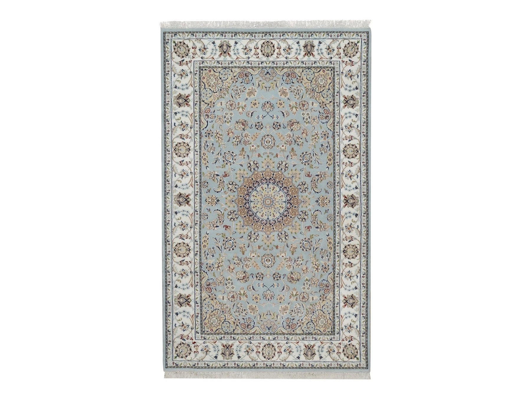Blue 4'11" x 8'1" Fine Oriental Hand knotted Wool/Silk Rug - Sku: O092002