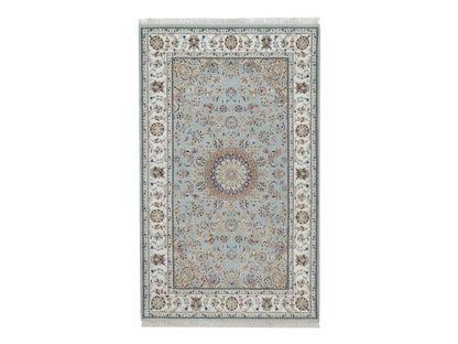 Blue 4'11" x 8'1" Fine Oriental Hand knotted Wool/Silk Rug - Sku: O092002