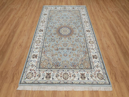 Blue 4'11" x 8'1" Fine Oriental Hand knotted Wool/Silk Rug - Sku: O092002