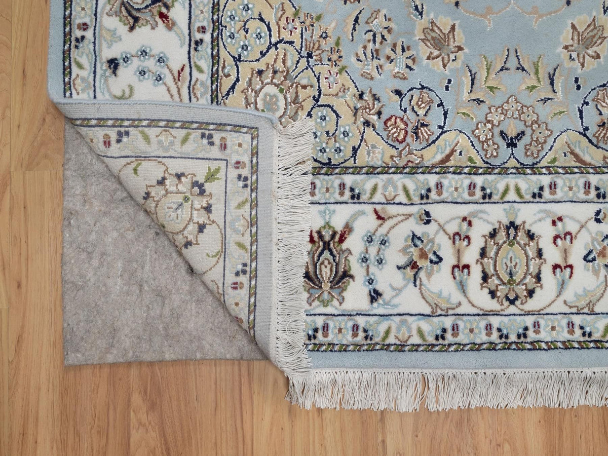 Nain Fine Oriental hand-knotted wool/silk rug in Blue & Ivory, 4'11" x 8'1" — SKU O092002 (view 3)