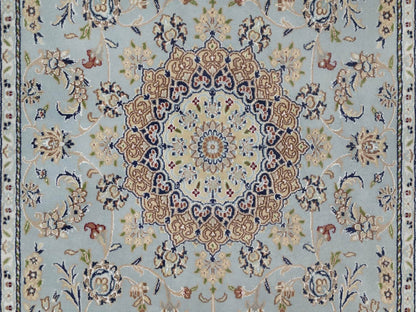 Blue 4'11" x 8'1" Fine Oriental Hand knotted Wool/Silk Rug - Sku: O092002