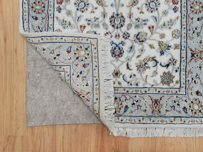 Nain Fine Oriental hand-knotted wool/silk runner in Ivory & Light Blue, 2'8" x 10'3" — SKU O092004 (view 3)