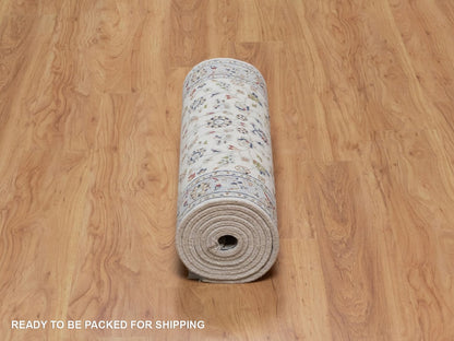 Nain Fine Oriental hand-knotted wool/silk runner in Ivory & Light Blue, 2'8" x 10'3" — SKU O092004 (view 6)