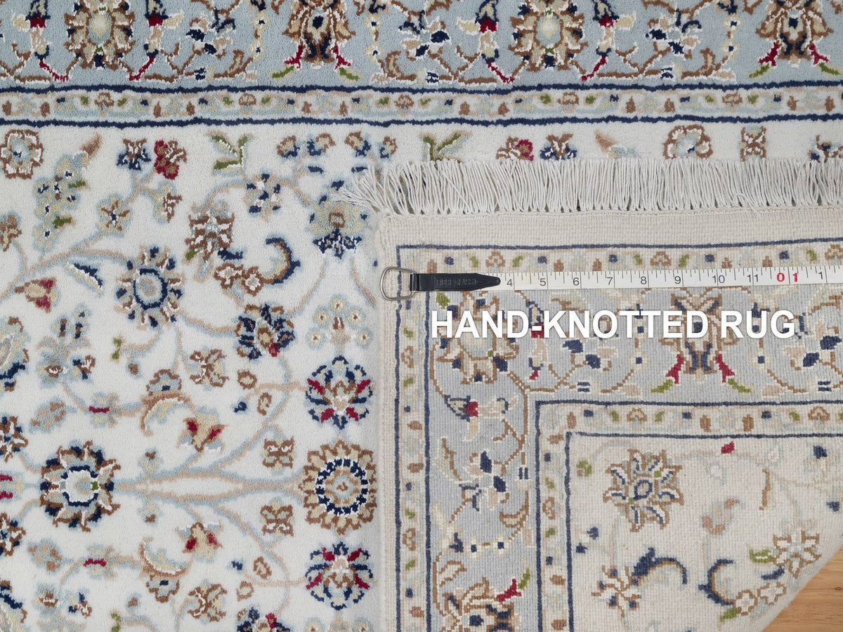 Nain Fine Oriental hand-knotted wool/silk runner in Ivory & Light Blue, 2'8" x 10'3" — SKU O092004 (view 8)