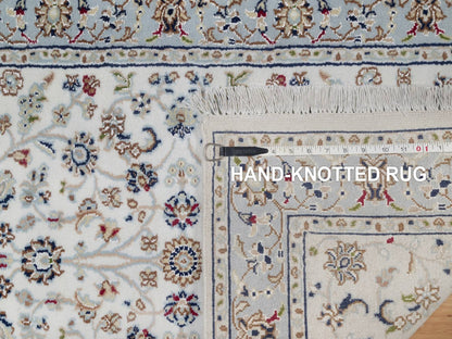 Nain Fine Oriental hand-knotted wool/silk runner in Ivory & Light Blue, 2'8" x 10'3" — SKU O092004 (view 8)