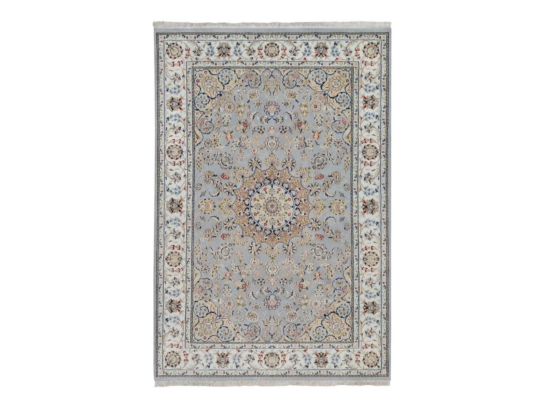 Blue 6'1" x 9'0" Fine Oriental Hand knotted Wool/Silk Rug - Sku: O092006