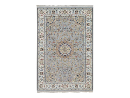 Blue 6'1" x 9'0" Fine Oriental Hand knotted Wool/Silk Rug - Sku: O092006