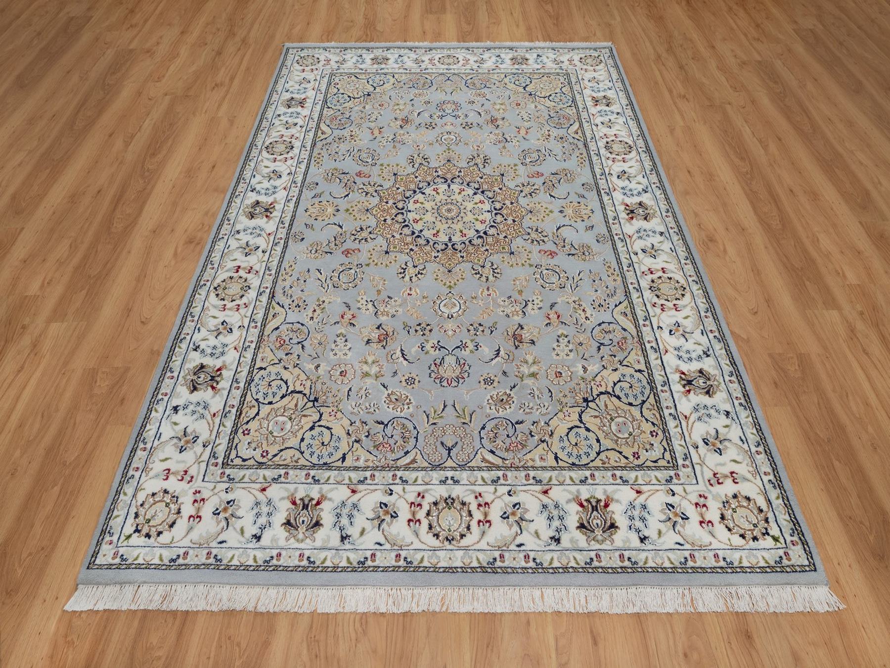 Blue 6'1" x 9'0" Fine Oriental Hand knotted Wool/Silk Rug - Sku: O092006