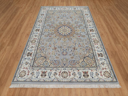 Blue 6'1" x 9'0" Fine Oriental Hand knotted Wool/Silk Rug - Sku: O092006