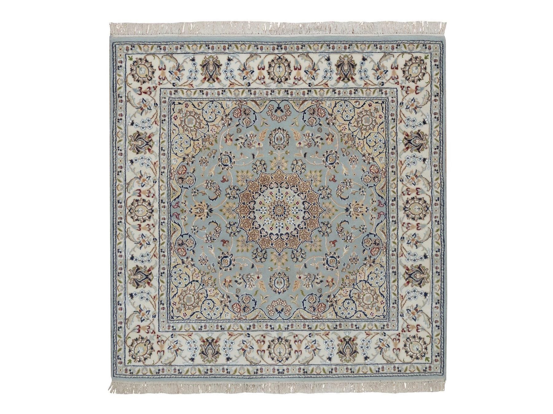 Grey 4'9" x 5'1" Fine Oriental Hand knotted Wool/Silk Rug - Sku: O092007