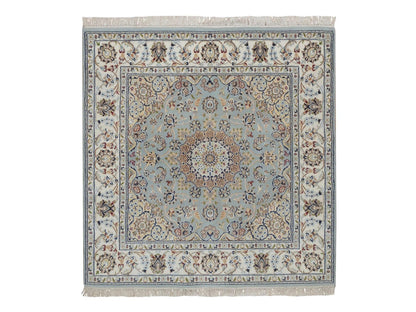 Nain Fine Oriental hand-knotted wool/silk rug in Gray & Ivory, 4'9" x 5'1" — SKU O092007
