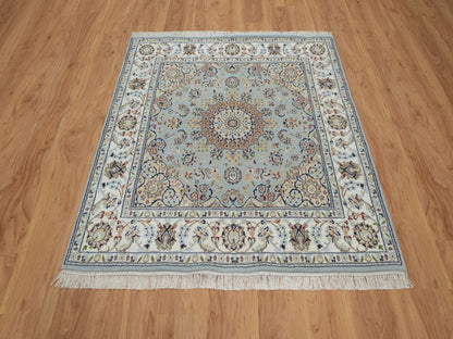 Nain Fine Oriental hand-knotted wool/silk rug in Gray & Ivory, 4'9" x 5'1" — SKU O092007 (view 2)