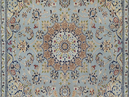 Grey 4'9" x 5'1" Fine Oriental Hand knotted Wool/Silk Rug - Sku: O092007