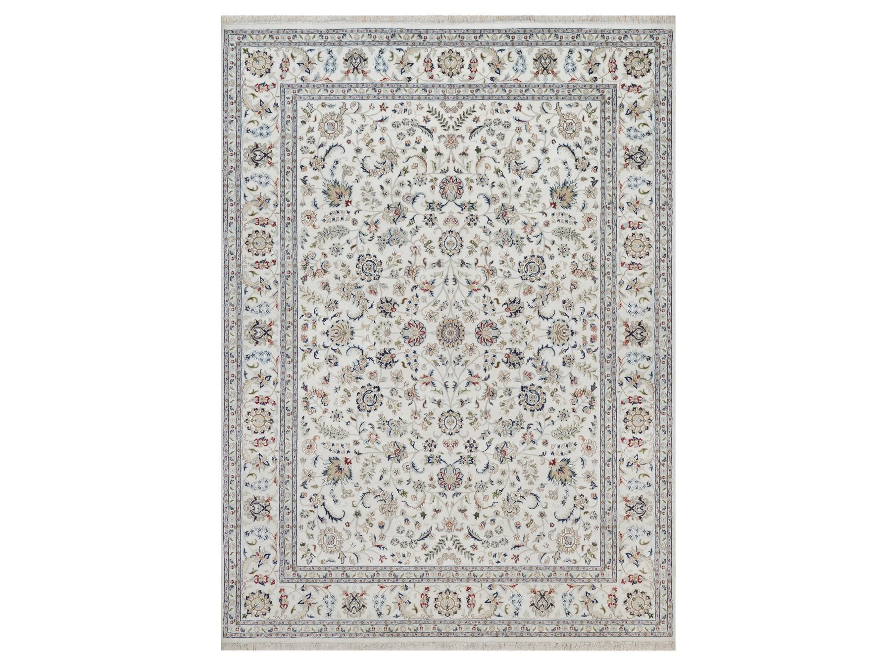Nain Fine Oriental hand-knotted wool/silk rug in Ivory, 8'11" x 12'2" — SKU O092009
