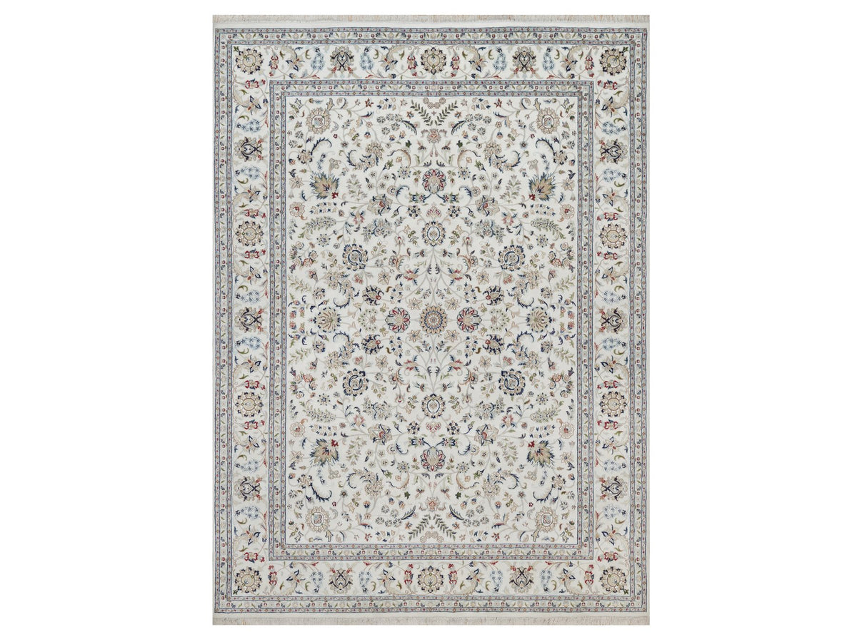 Nain Fine Oriental hand-knotted wool/silk rug in Ivory, 8'11" x 12'2" — SKU O092009
