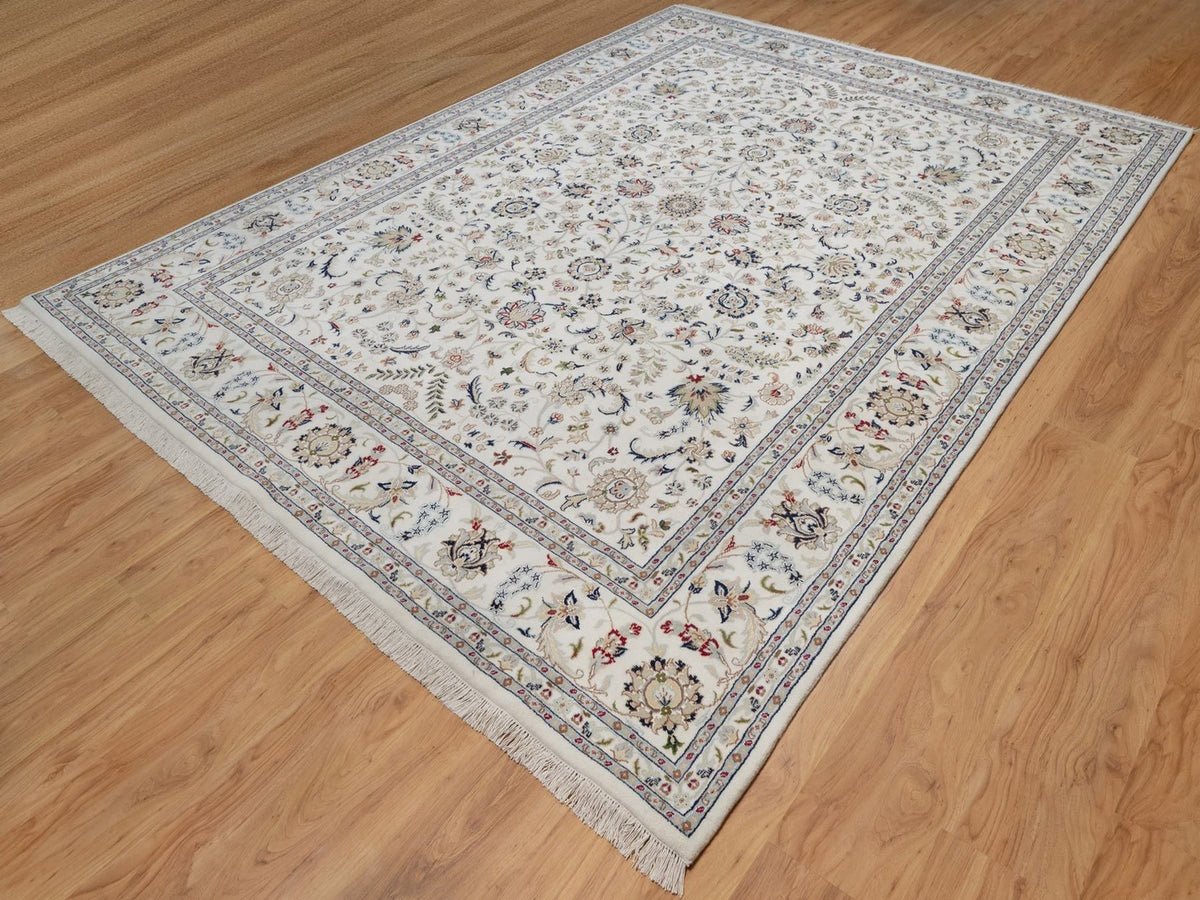 Nain Fine Oriental hand-knotted wool/silk rug in Ivory, 8'11" x 12'2" — SKU O092009 (view 3)