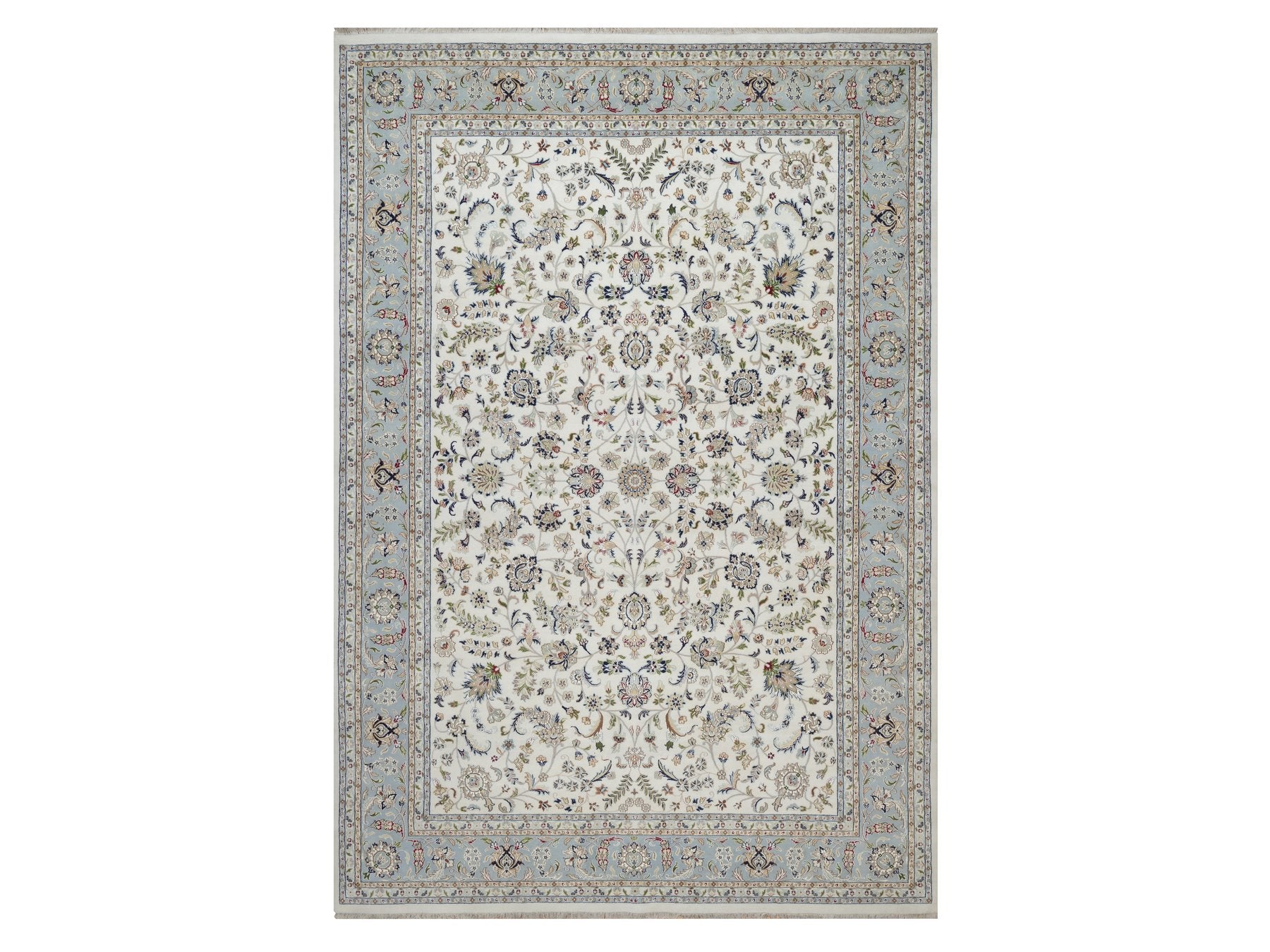Nain Fine Oriental hand-knotted wool/silk rug in Ivory & Light Blue, 9'10" x 14'5" — SKU O092010