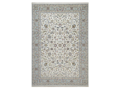 Nain Fine Oriental hand-knotted wool/silk rug in Ivory & Light Blue, 9'10" x 14'5" — SKU O092010