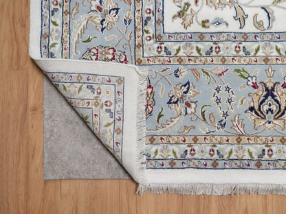 Nain Fine Oriental hand-knotted wool/silk rug in Ivory & Light Blue, 9'10" x 14'5" — SKU O092010 (view 4)