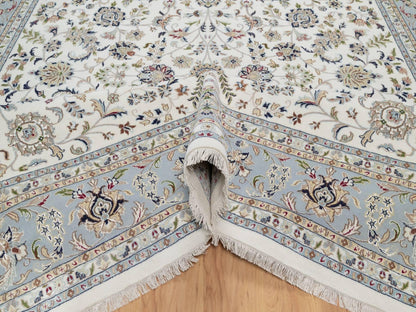 Nain Fine Oriental hand-knotted wool/silk rug in Ivory & Light Blue, 9'10" x 14'5" — SKU O092010 (view 5)
