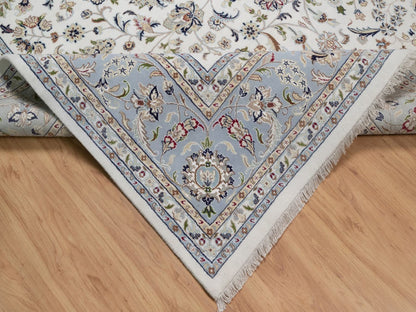 Nain Fine Oriental hand-knotted wool/silk rug in Ivory & Light Blue, 9'10" x 14'5" — SKU O092010 (view 6)