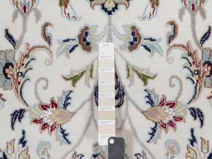 Nain Fine Oriental hand-knotted wool/silk rug in Ivory & Light Blue, 9'10" x 14'5" — SKU O092010 (view 7)