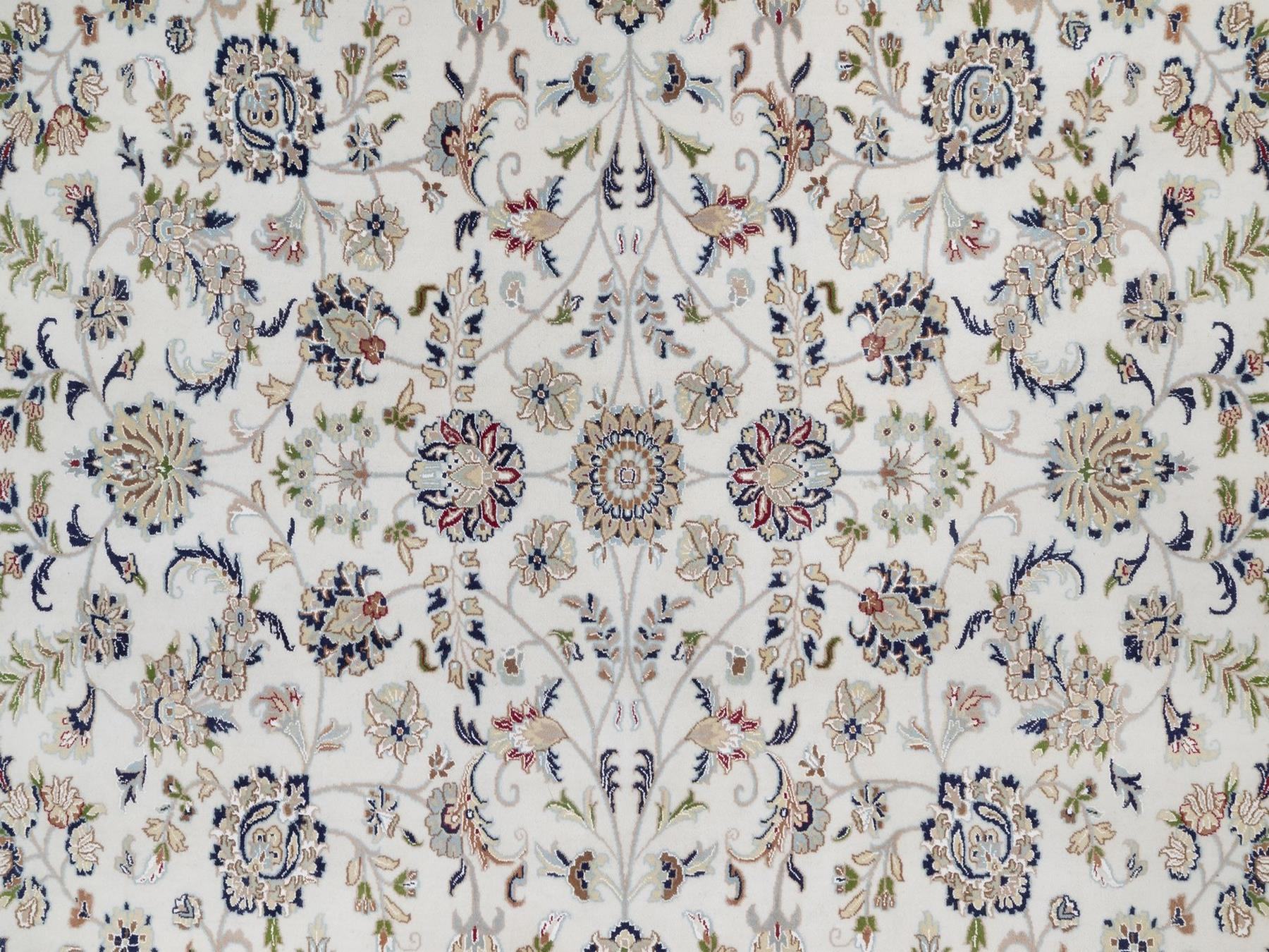 Nain Fine Oriental hand-knotted wool/silk rug in Ivory & Light Blue, 9'10" x 14'5" — SKU O092010 (view 8)