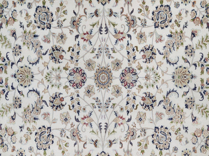 Nain Fine Oriental hand-knotted wool/silk rug in Ivory & Light Blue, 9'10" x 14'5" — SKU O092010 (view 8)