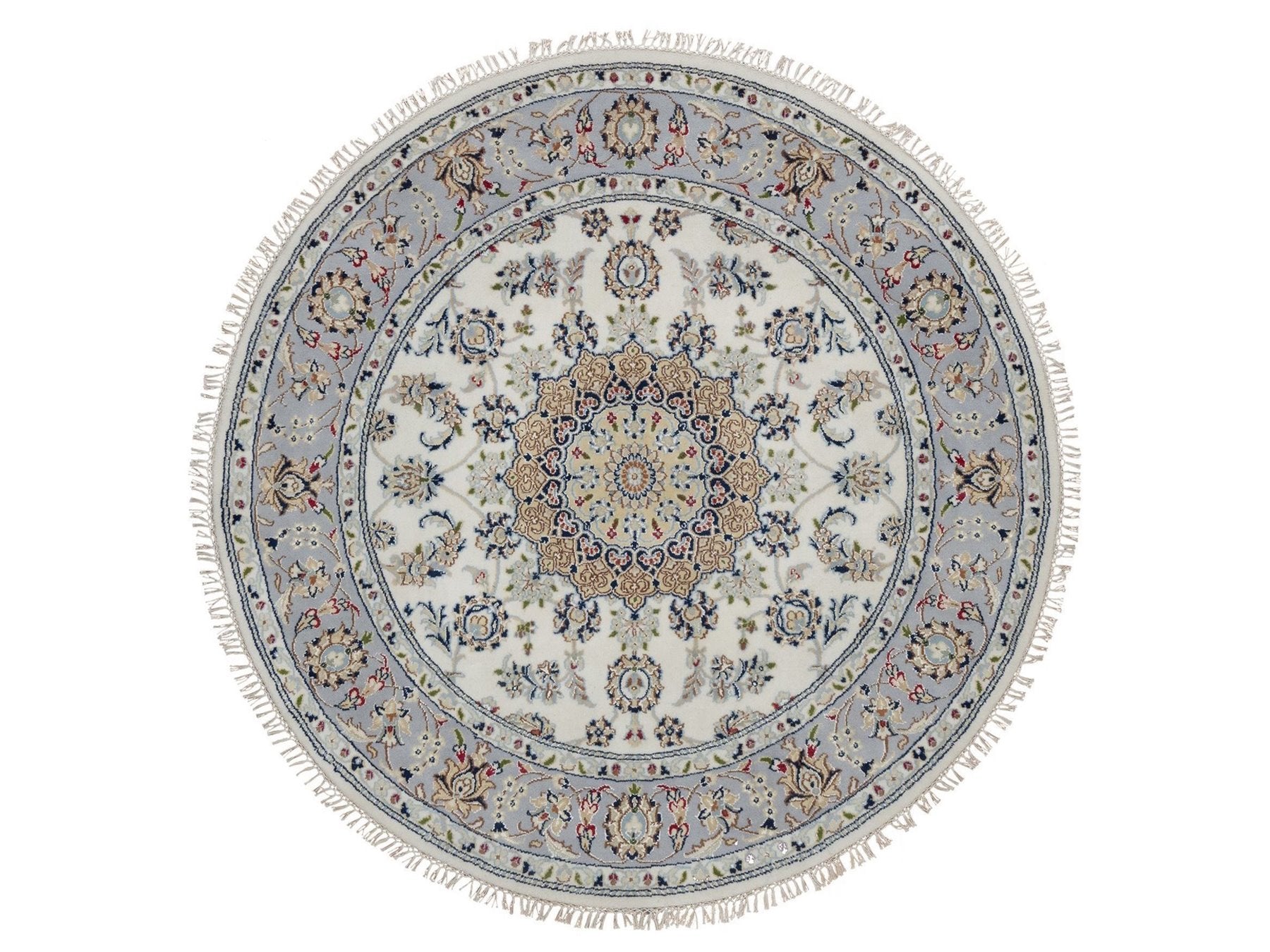 Nain Fine Oriental hand-knotted wool/silk rug in Ivory & Light Blue, 5'1" x 5'2" — SKU O092012