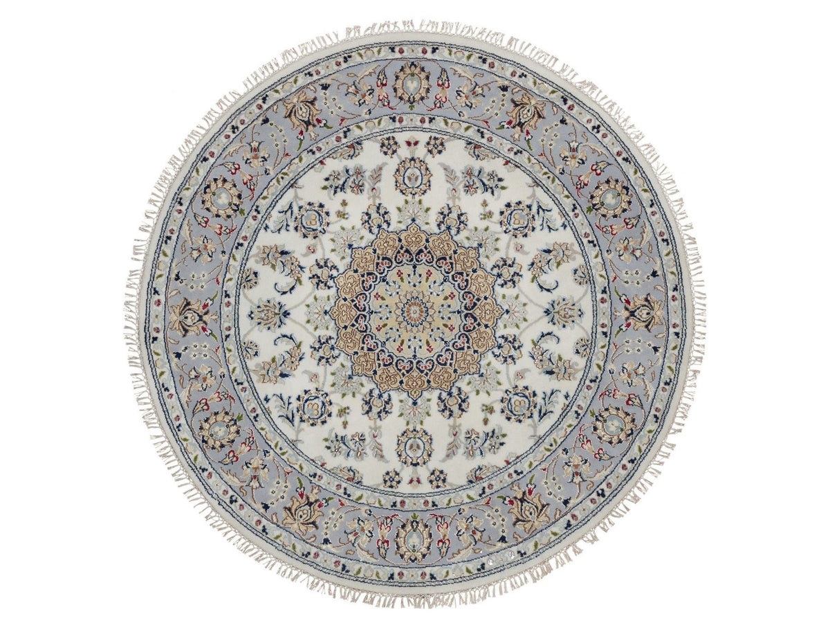 Nain Fine Oriental hand-knotted wool/silk rug in Ivory & Light Blue, 5'1" x 5'2" — SKU O092012