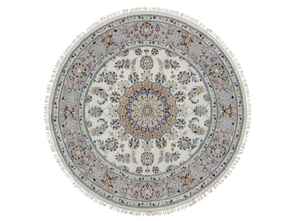 Nain Fine Oriental hand-knotted wool/silk rug in Ivory & Light Blue, 5'1" x 5'2" — SKU O092012