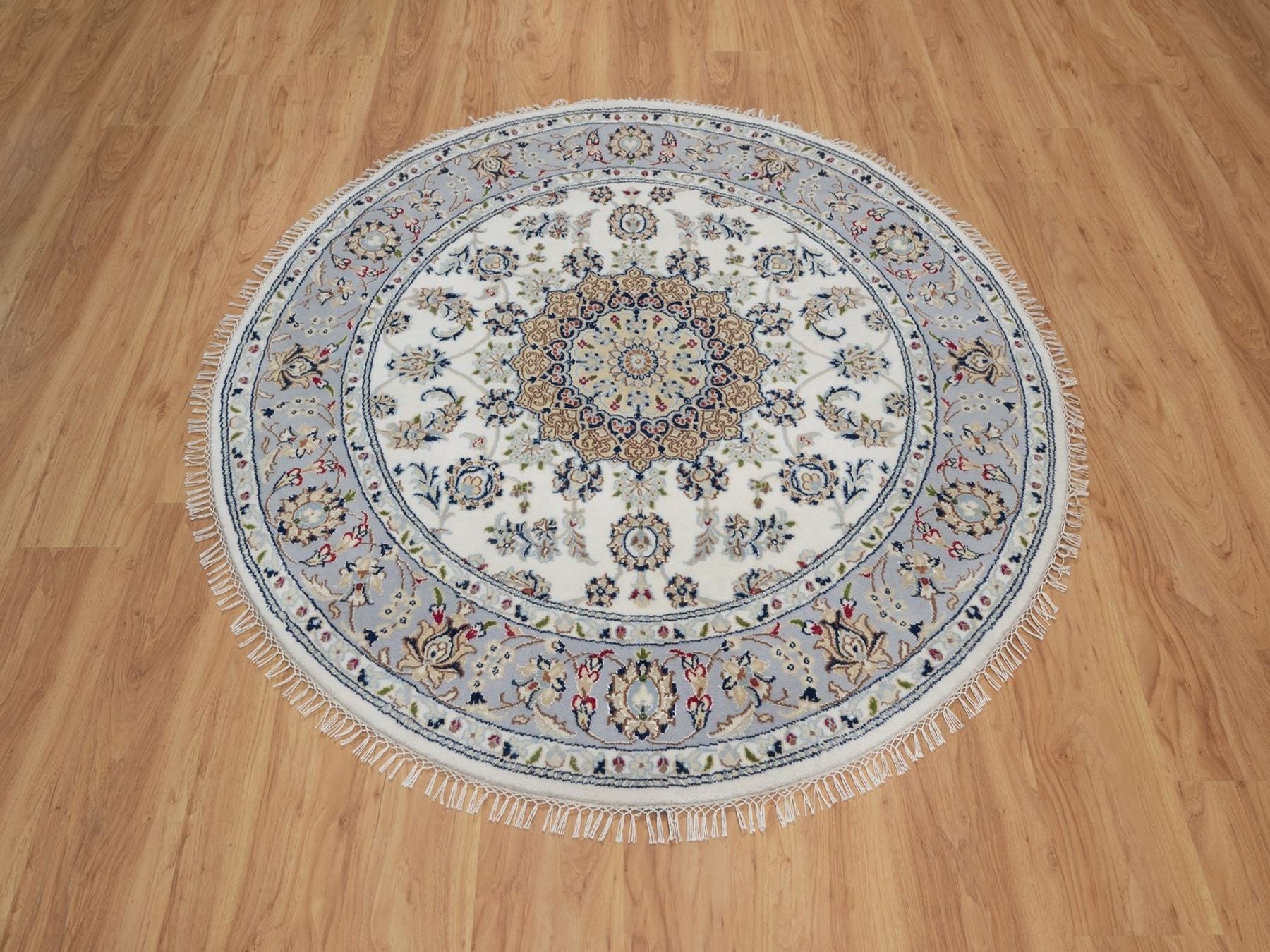 Nain Fine Oriental hand-knotted wool/silk rug in Ivory & Light Blue, 5'1" x 5'2" — SKU O092012 (view 2)