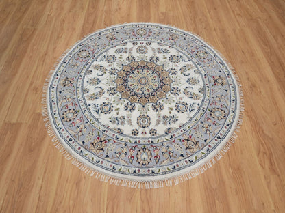 Nain Fine Oriental hand-knotted wool/silk rug in Ivory & Light Blue, 5'1" x 5'2" — SKU O092012 (view 2)