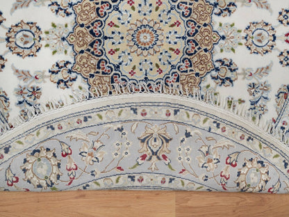 Nain Fine Oriental hand-knotted wool/silk rug in Ivory & Light Blue, 5'1" x 5'2" — SKU O092012 (view 3)