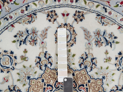 Nain Fine Oriental hand-knotted wool/silk rug in Ivory & Light Blue, 5'1" x 5'2" — SKU O092012 (view 4)