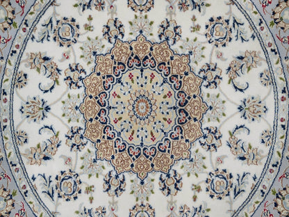 Nain Fine Oriental hand-knotted wool/silk rug in Ivory & Light Blue, 5'1" x 5'2" — SKU O092012 (view 5)