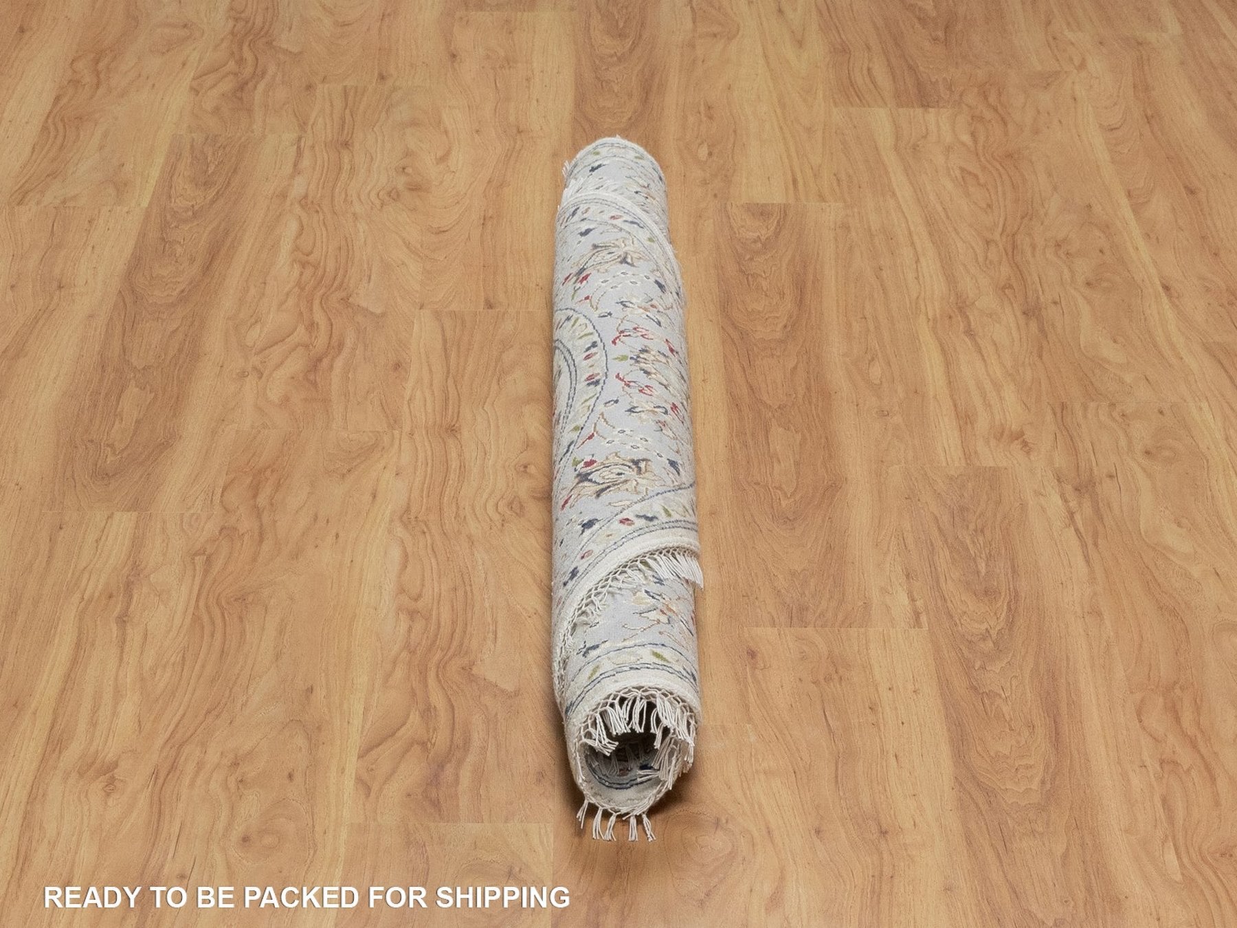 Nain Fine Oriental hand-knotted wool/silk rug in Ivory & Light Blue, 5'1" x 5'2" — SKU O092012 (view 6)