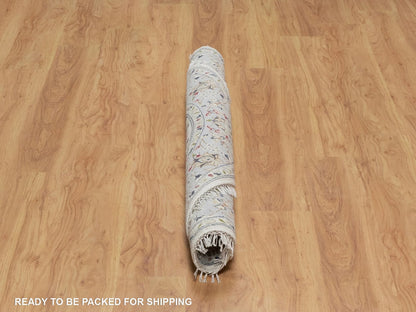 Nain Fine Oriental hand-knotted wool/silk rug in Ivory & Light Blue, 5'1" x 5'2" — SKU O092012 (view 6)