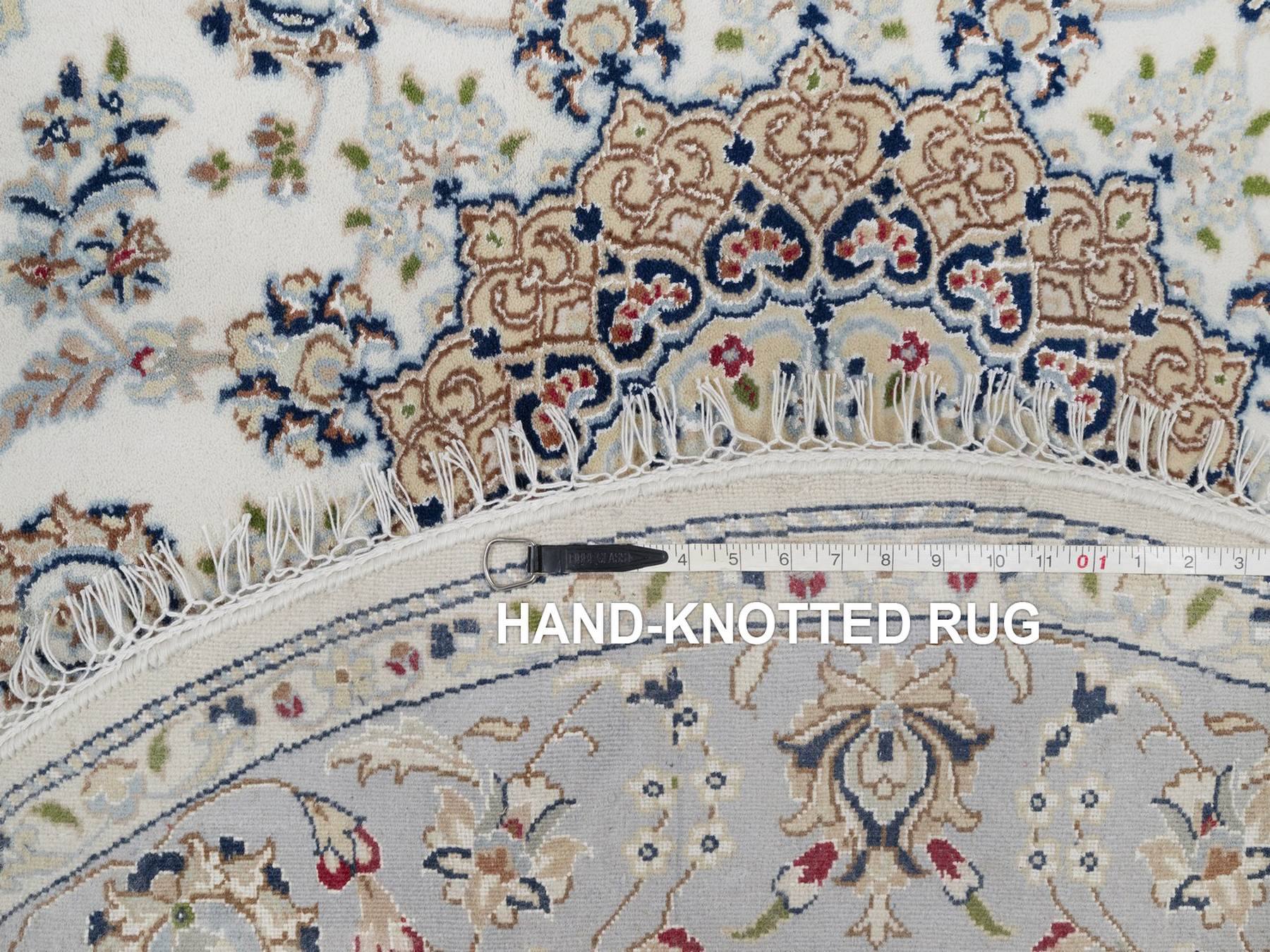 Nain Fine Oriental hand-knotted wool/silk rug in Ivory & Light Blue, 5'1" x 5'2" — SKU O092012 (view 8)