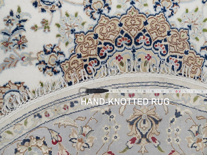 Nain Fine Oriental hand-knotted wool/silk rug in Ivory & Light Blue, 5'1" x 5'2" — SKU O092012 (view 8)