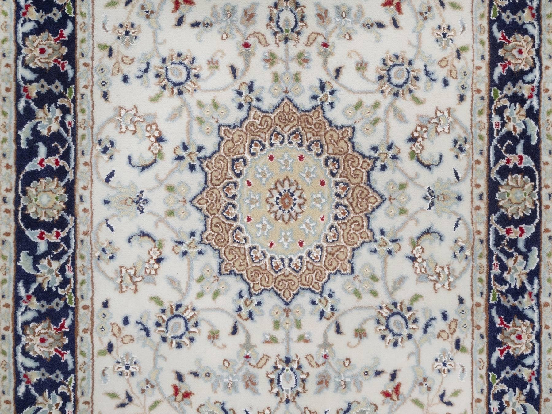 Nain Fine Oriental hand-knotted wool/silk runner in Ivory & Midnight Blue, 2'8" x 14'4" — SKU O092013 (view 5)