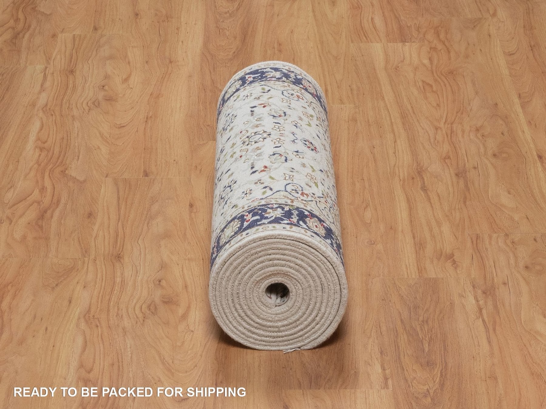 Nain Fine Oriental hand-knotted wool/silk runner in Ivory & Midnight Blue, 2'8" x 14'4" — SKU O092013 (view 6)
