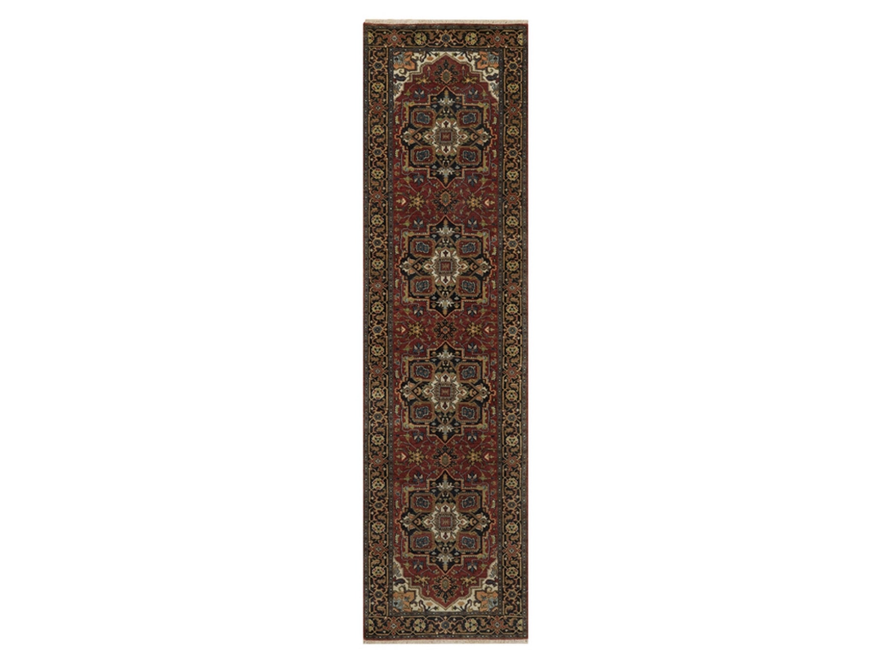 Heriz Heriz hand-knotted wool runner in Red & Midnight Blue, 2'8" x 10' — SKU O092017