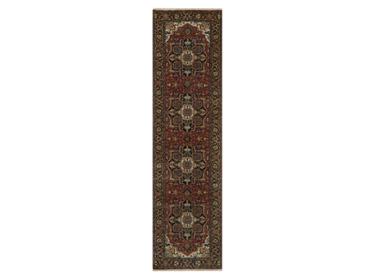 Heriz Heriz hand-knotted wool runner in Red & Midnight Blue, 2'8" x 10' — SKU O092017