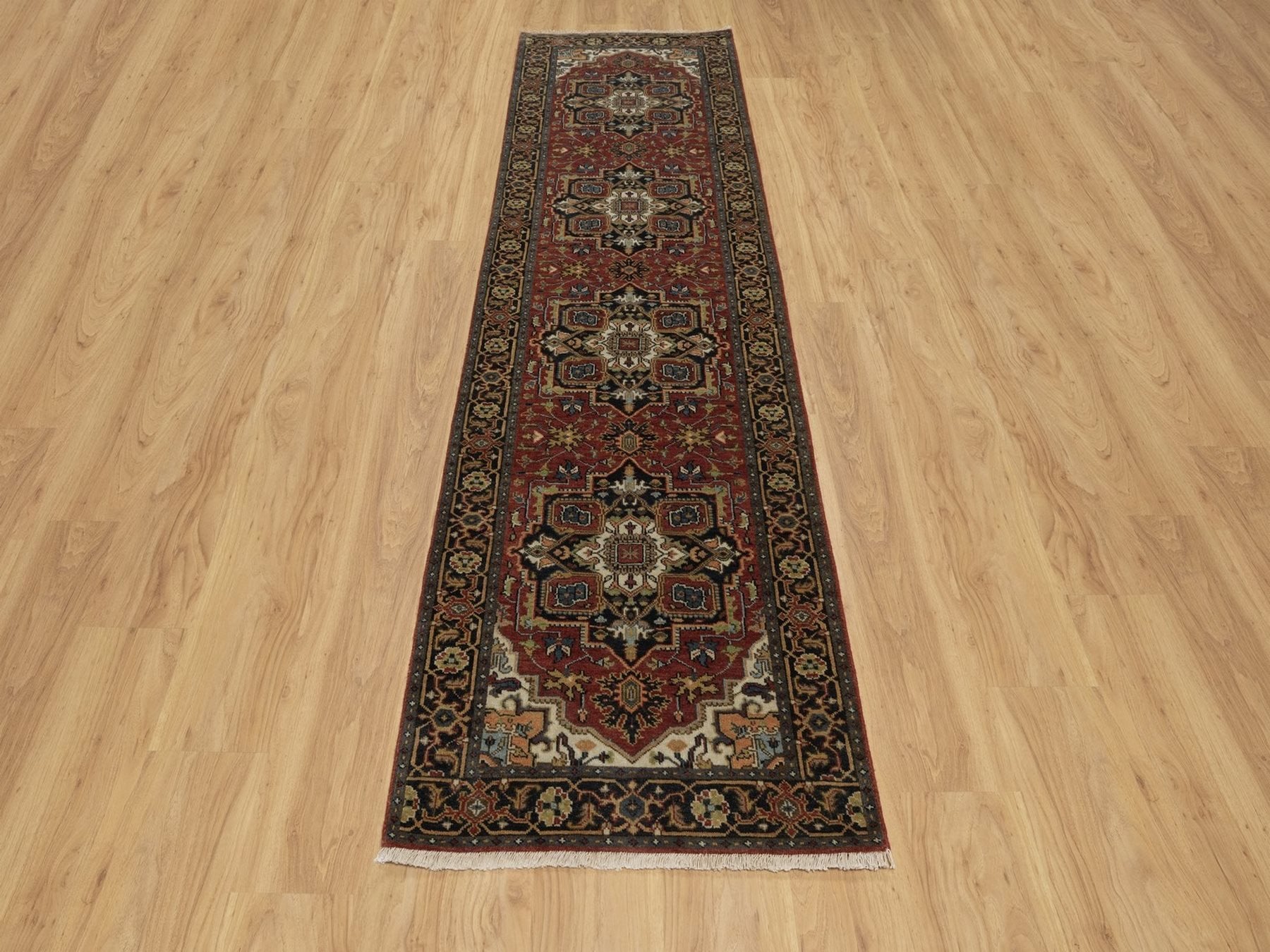 Heriz Heriz hand-knotted wool runner in Red & Midnight Blue, 2'8" x 10' — SKU O092017 (view 2)