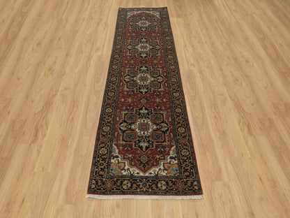 Heriz Heriz hand-knotted wool runner in Red & Midnight Blue, 2'8" x 10' — SKU O092017 (view 2)
