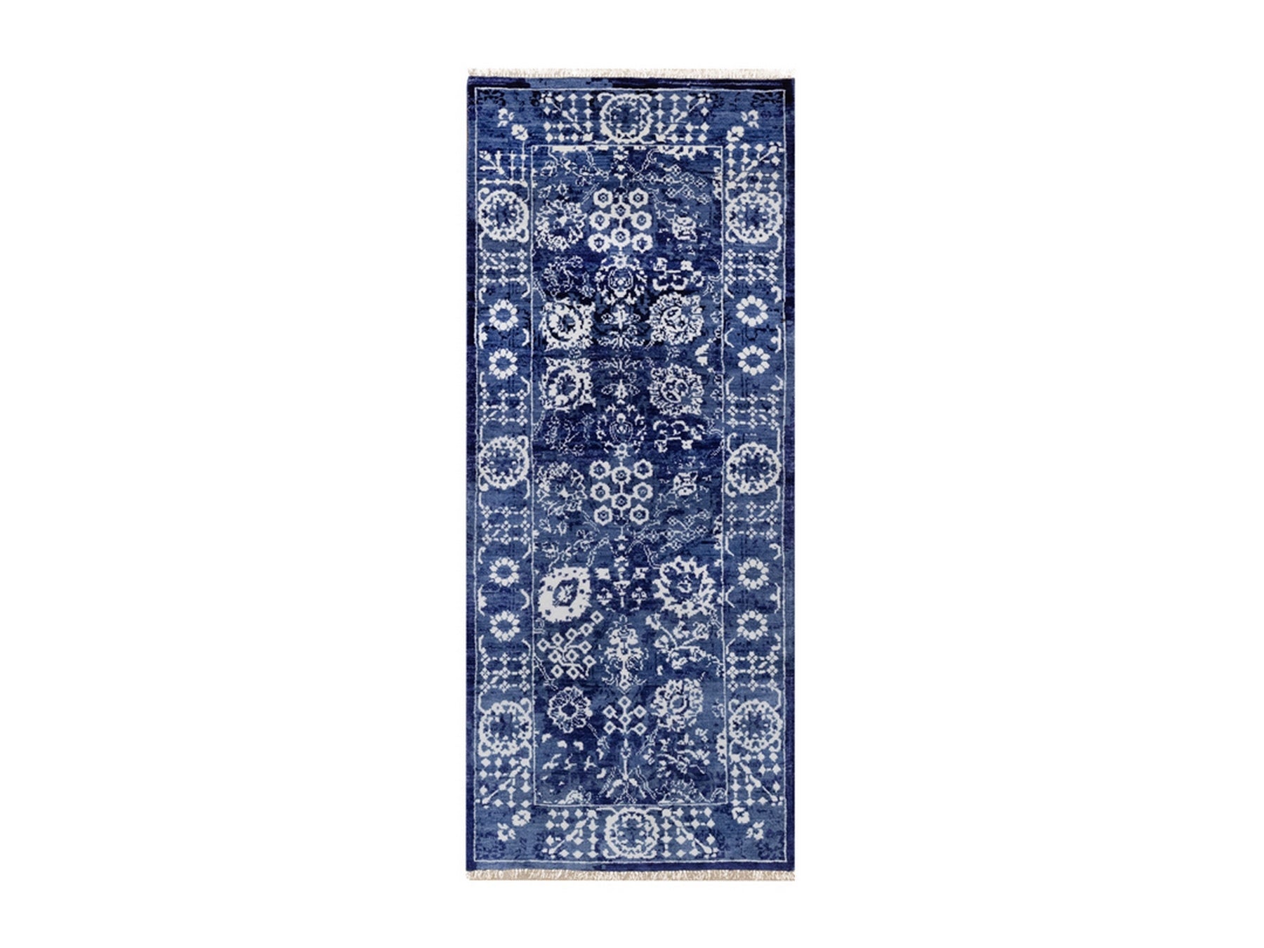 Blue 2'5" x 6'0" Transitional Hand knotted Wool/Silk Rug - Sku: O092019